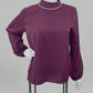Bluse bordeaux mit Zierkette am Kragen, Gr. 34-40