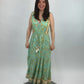 Kleid mit Blumen lang grün, Gr. 36-40
