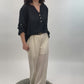 Nadelstreifenhose weit hellbeige, Gr. 36-42