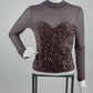 Mesh-Oberteil mit Pailletten-Corsagen-Optik braun, Gr. 34-40
