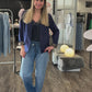 Moderner Blazer mit Reverskragen und Leo-Detail blau, Gr. 34-44