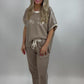 Joggerpants taupe mit Paillettenstreifen , Gr. 36-42