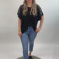 Shirt schwarz Glitzer Schulter, Gr. 38-44