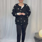 Strick-Cardigan mit Herzmuster schwarz/weiß, Gr. 36-42