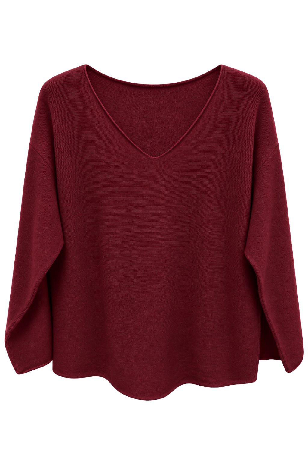 Basic Feinstrickpullover V-Ausschnitt bordeaux, Gr. 36-42