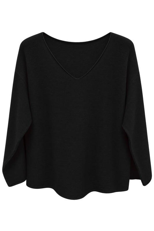 Basic Feinstrickpullover V-Ausschnitt schwarz, Gr. 36-42