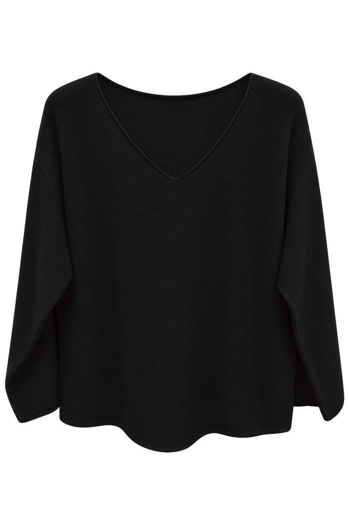 Basic Feinstrickpullover V-Ausschnitt schwarz, Gr. 36-42