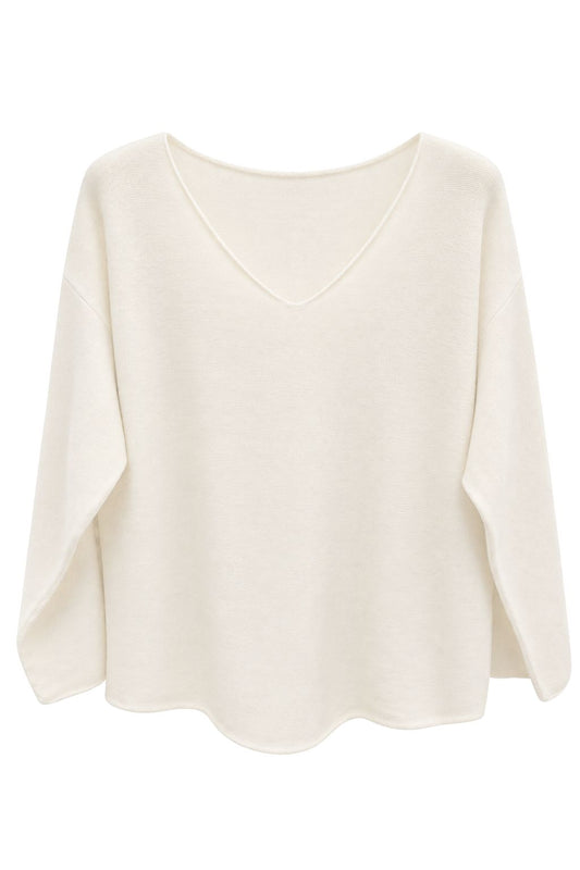 Basic Feinstrickpullover V-Ausschnitt weiß, Gr. 36-42