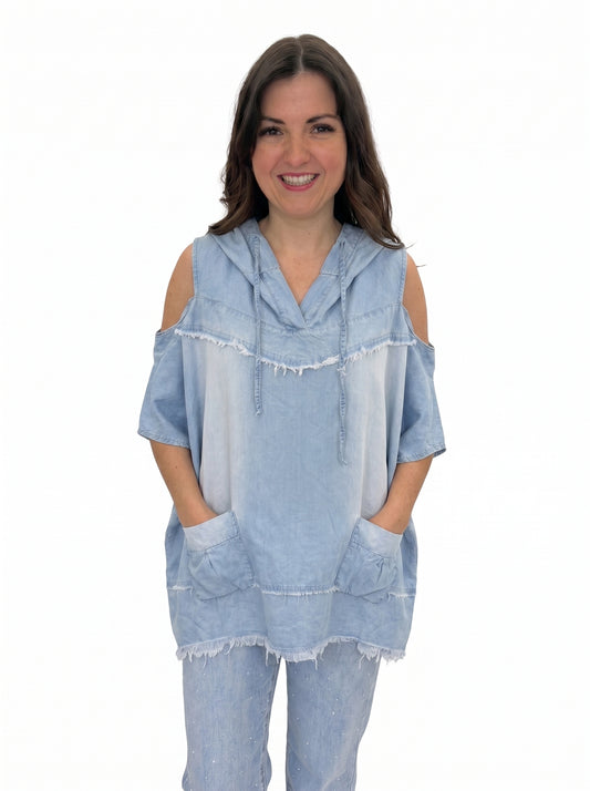 Jeansbluse mit Kapuze, Gr. 38-44