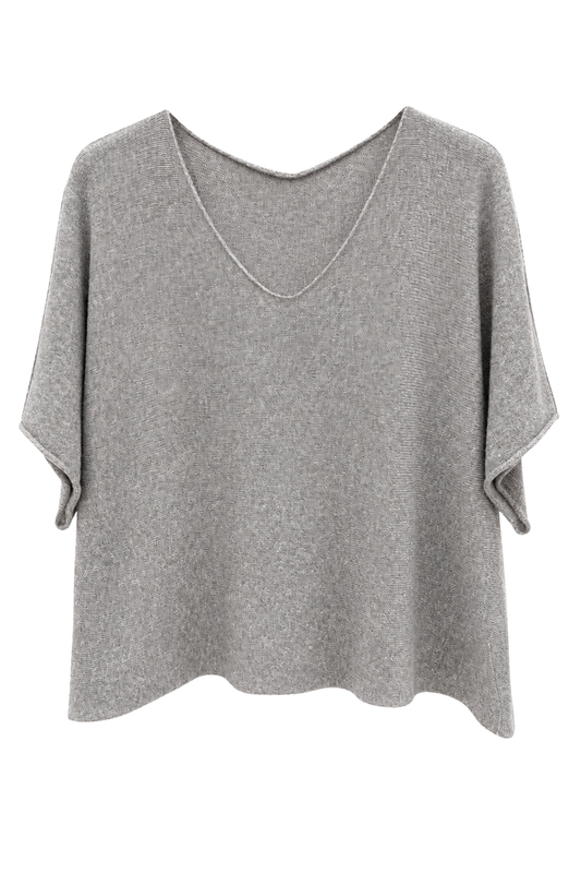 Basic Pullover "Lena" V-Ausschnitt  grau, Gr. 36-42