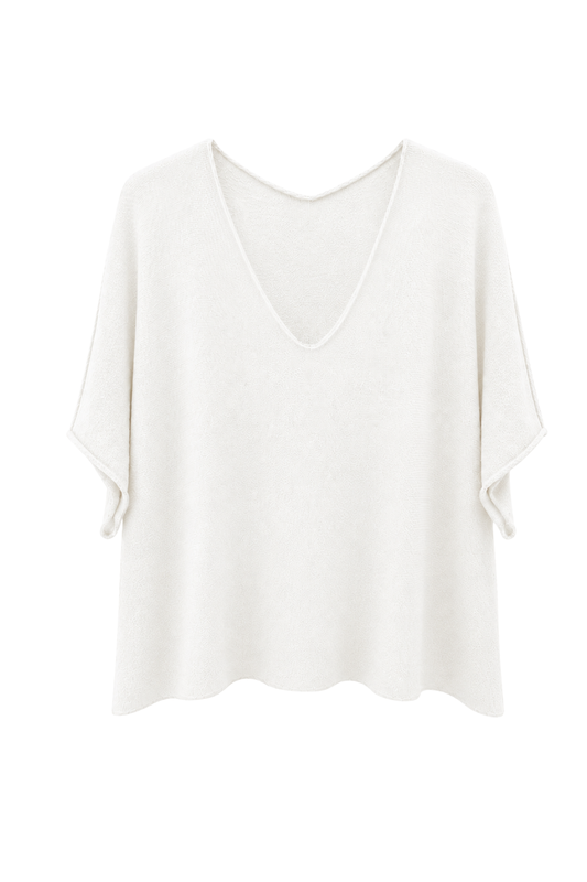 Basic Pullover "Lena" V-Ausschnitt weiß, Gr. 36-42