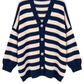Oversize Strickcardigan dunkelbalu/beige, Gr. 38-46