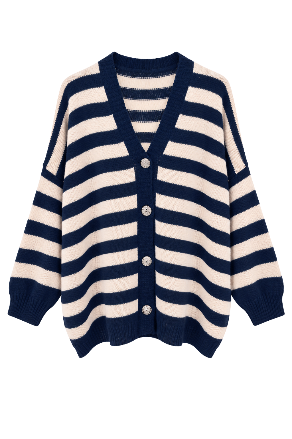 Oversize Strickcardigan dunkelbalu/beige, Gr. 38-46