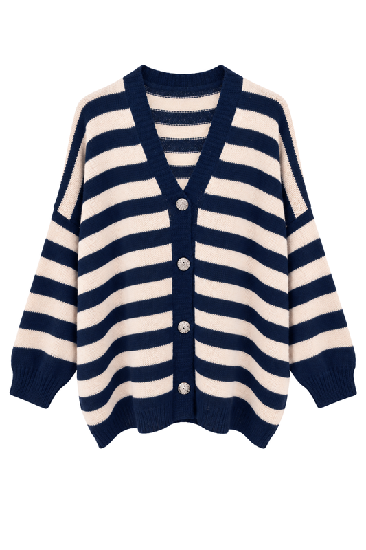 Oversize Strickcardigan dunkelbalu/beige, Gr. 38-46