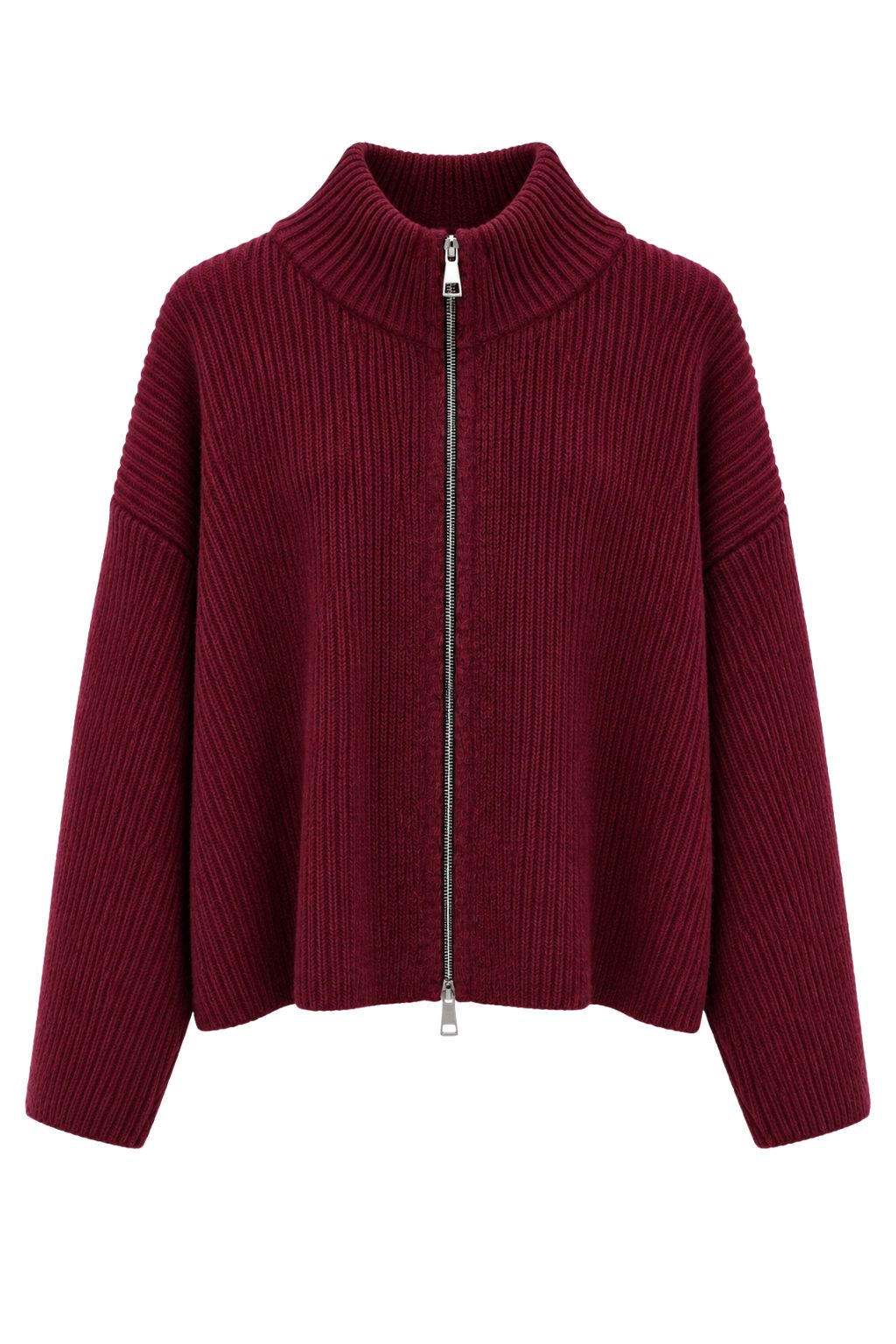 Strickjacke Stehkragen bordeaux, Gr. 34-40