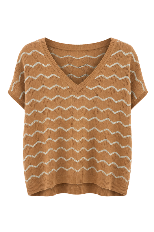 Strickshirt „Meeresbrise“ camel/glitzer, Gr. 34-42