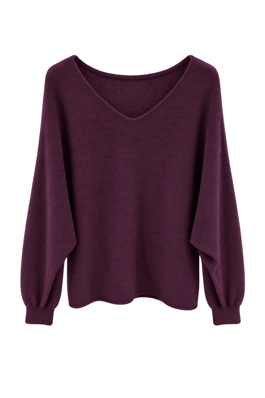 LIVIA – Oversize Feinstrick-Pullover aubergine, Gr.36-42