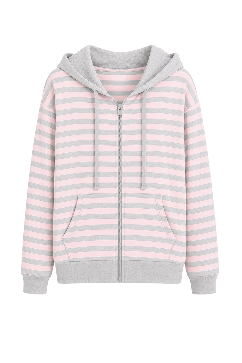 Streifenjacke Lola mit Kapuze rosa/hellgrau, Gr. 36-44