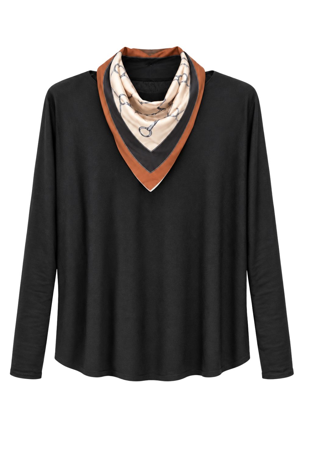 Lockeres Langarmshirt schwarz mit Mustertuch, Gr. 36-42