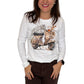 Langarmshirt „Dolce Vita“ mit Rollermotiv weiß/braun, Gr. 34-38
