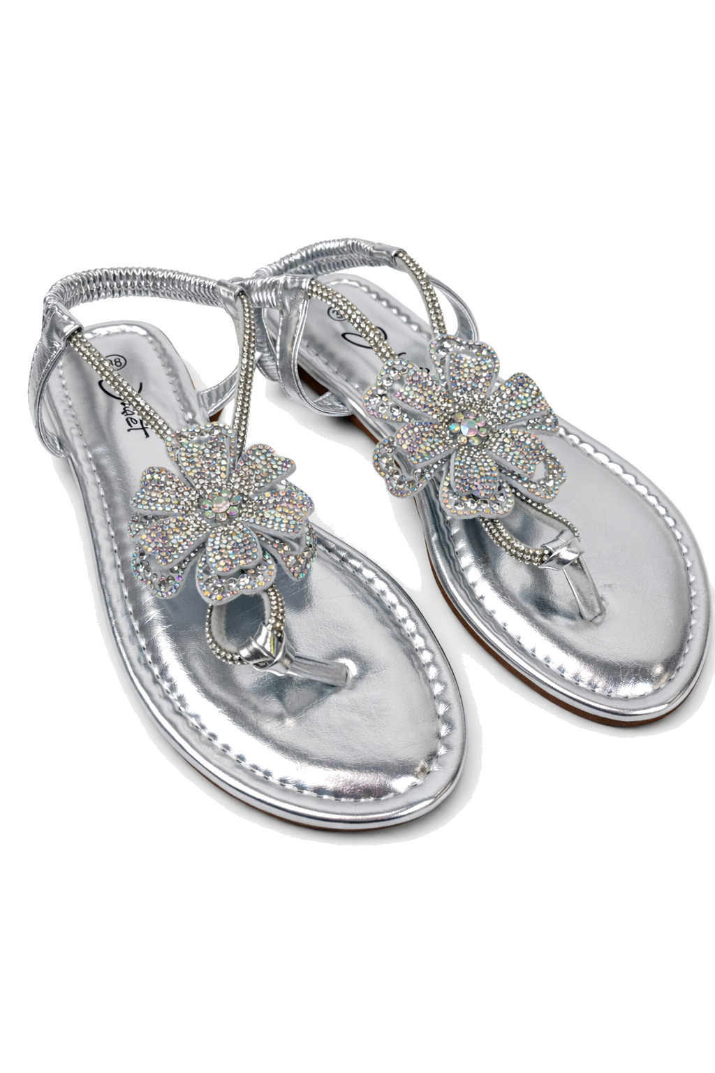 Sandalen in silber mit Strassblume, Gr. 38