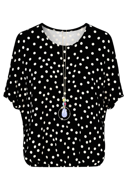 Blusenshirt mit Polka-Dots schwarz, Gr. 36-42
