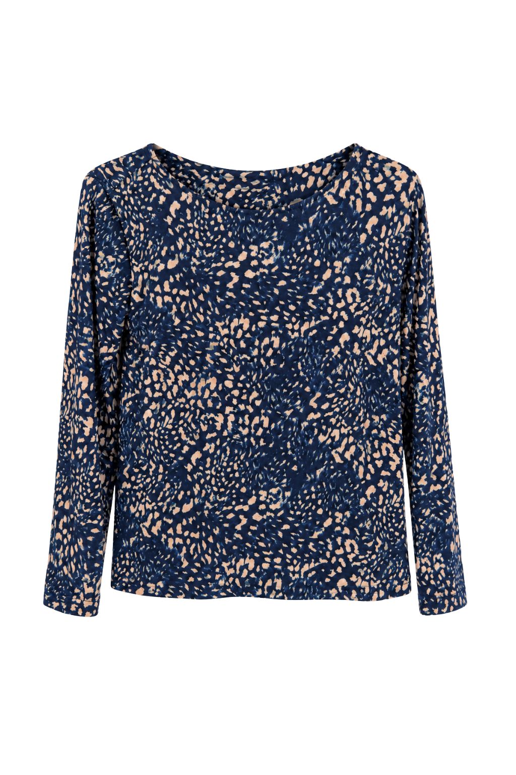 Langarmshirt mit Leopardenmuster blau/beige, Gr. 34-40