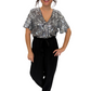 Eleganter Jumpsuit mit silbernen Pailletten und Bindegürtel, Gr. 36-48