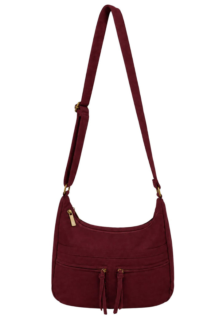 Crossbodybag Velourlederoptik bordeaux