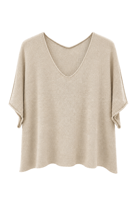 Basic Pullover "Lena" V-Ausschnitt  beige, Gr. 36-42