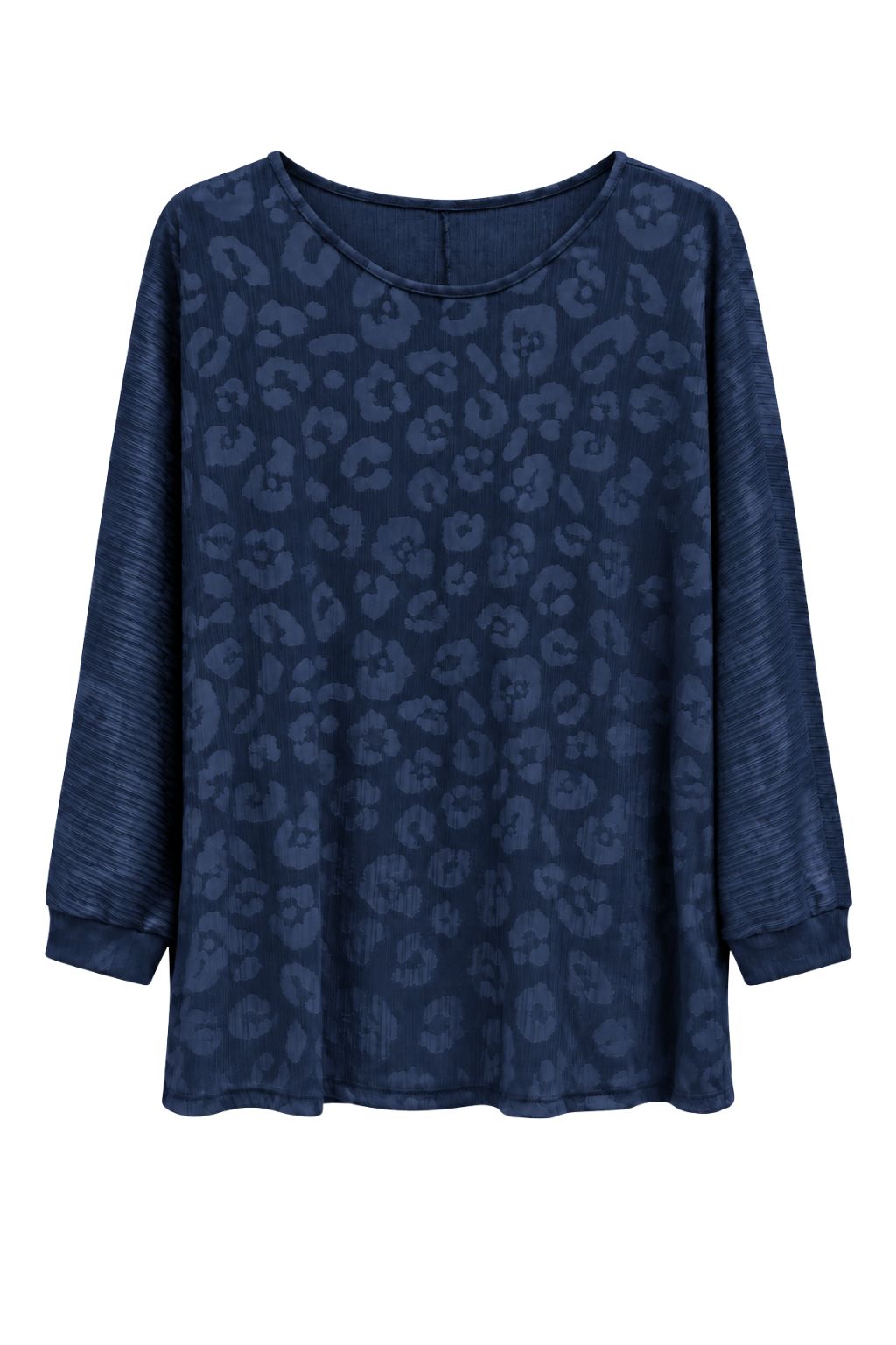 Lockeres Strukturshirt mit Leo-Muster dunkelblau, Gr. 38-44