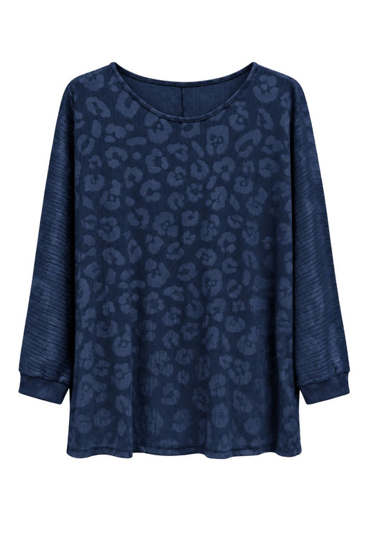 Lockeres Strukturshirt mit Leo-Muster dunkelblau, Gr. 38-44