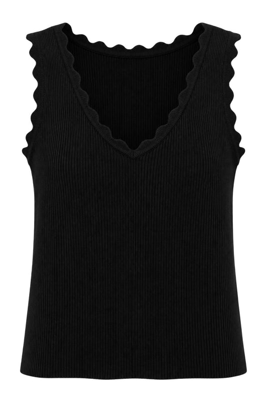 Rippstrick-Top mit Wellenkante schwarz, Gr. 34-44
