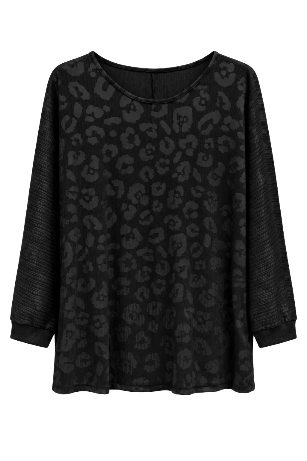 Lockeres Strukturshirt mit Leo-Muster schwarz, Gr. 38-44