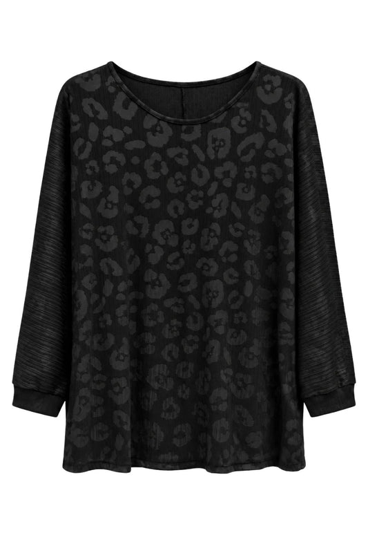 Lockeres Strukturshirt mit Leo-Muster schwarz, Gr. 38-44