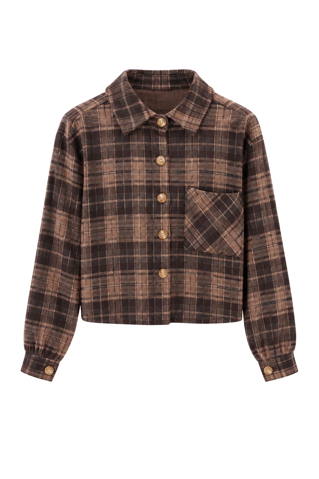Cropped Karo-Hemdjacke braun, Gr. 34-42