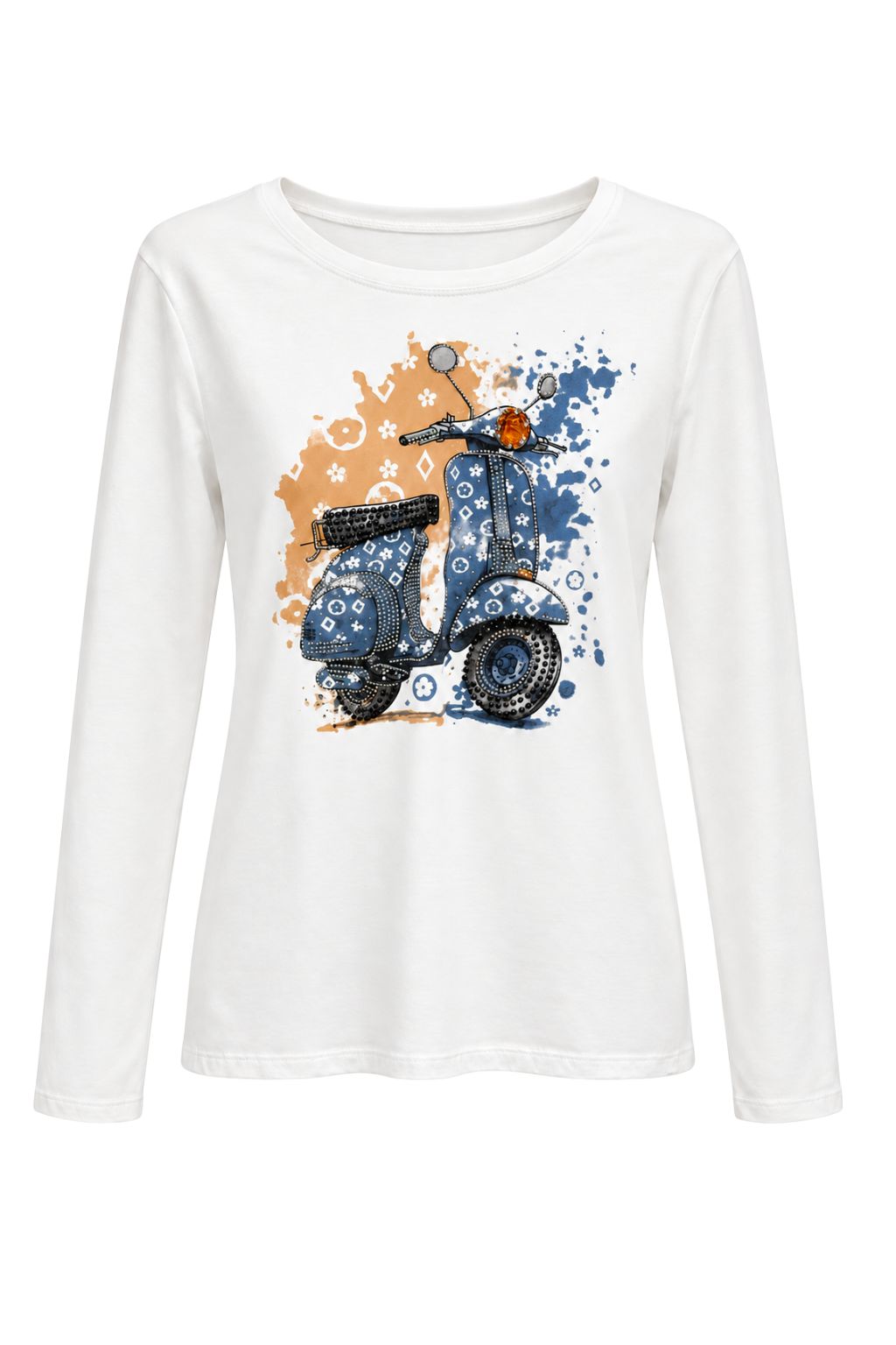 Langarmshirt „Dolce Vita“ mit Rollermotiv weiß/blau, Gr. 34-38