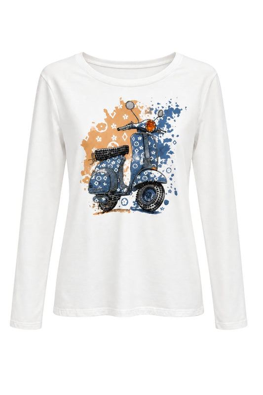 Langarmshirt „Dolce Vita“ mit Rollermotiv weiß/blau, Gr. 34-38