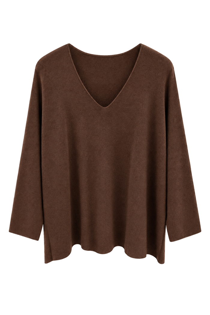 Soft V-Neck Pullover braun, Gr. 38-46