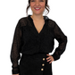 Schwarze Leo-Bluse mit transparenten Ärmeln, Gr. 36-48