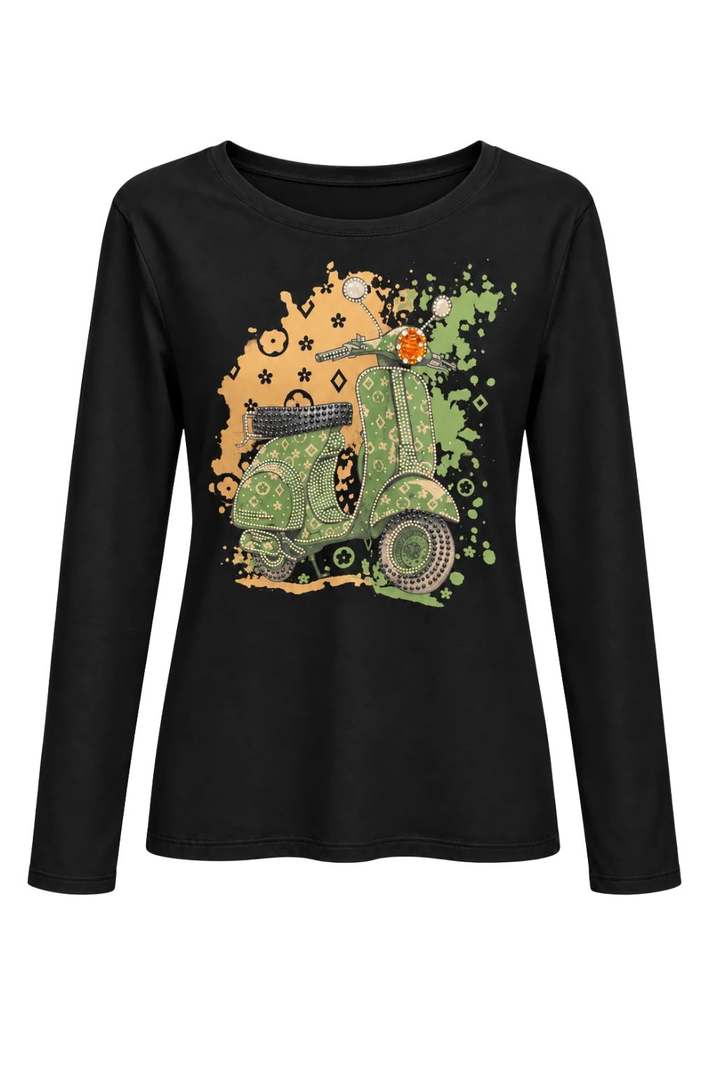 Langarmshirt „Dolce Vita“ mit Rollermotiv schwarz/grün, Gr. 34-38