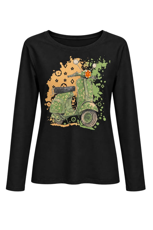 Langarmshirt „Dolce Vita“ mit Rollermotiv schwarz/grün, Gr. 34-38
