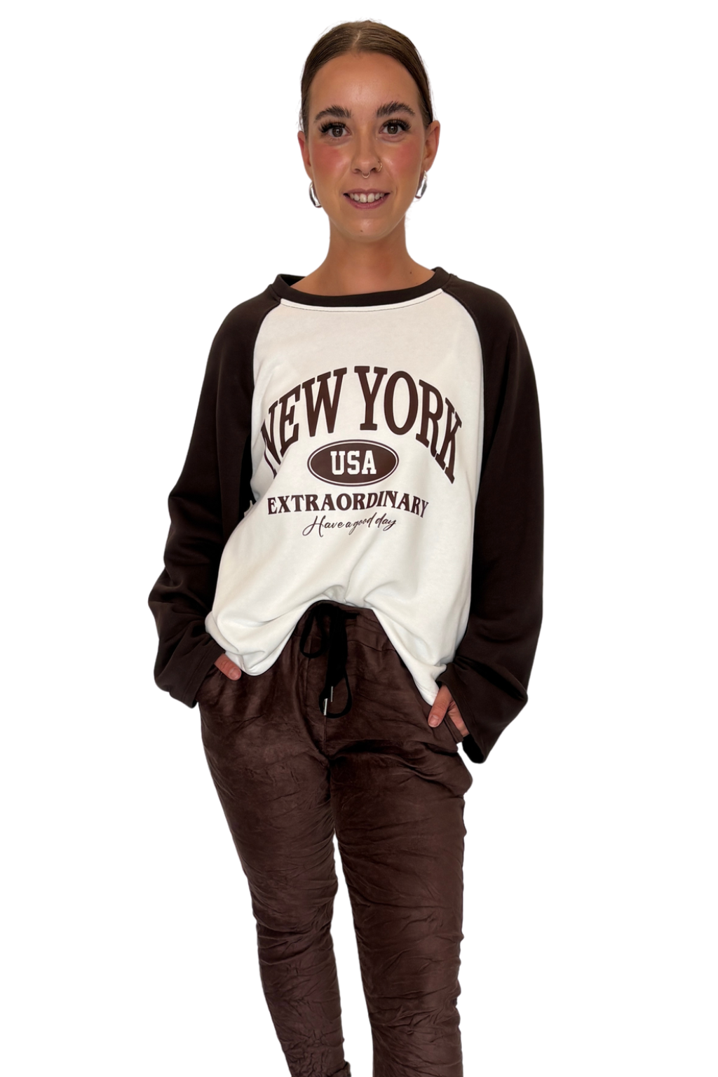 Shirt New York College schokobraun, Gr. 34-42