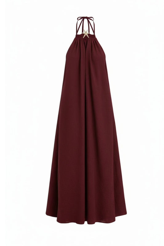 Maxikleid mit Neckholder weinrot, Gr. 38-44