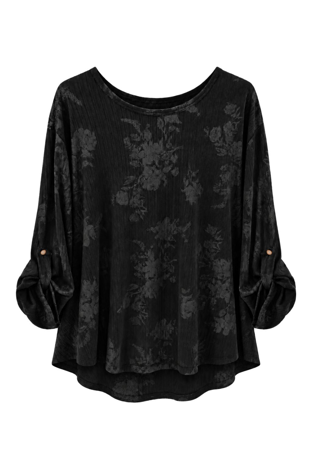 Lockeres Strukturshirt mit Blättermuster schwarz, Gr. 38-44