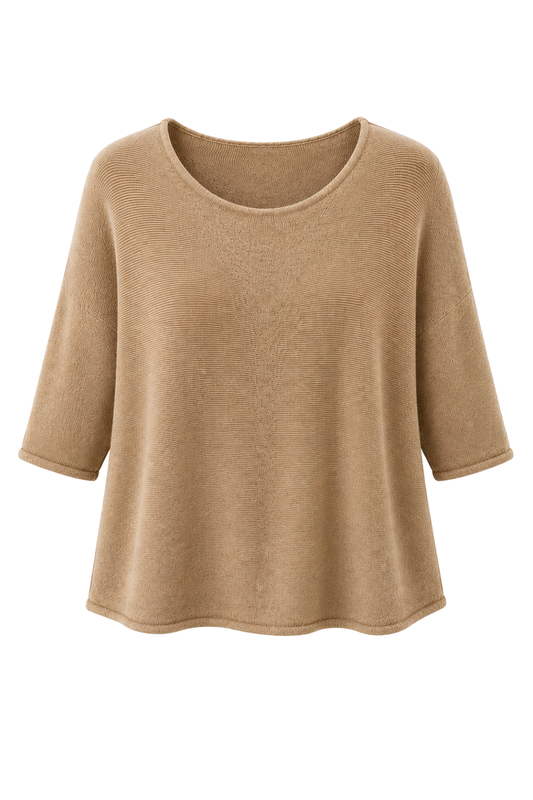 Basic Pullover "Lena" Rundhalsauschnitt  camel, Gr. 36-42