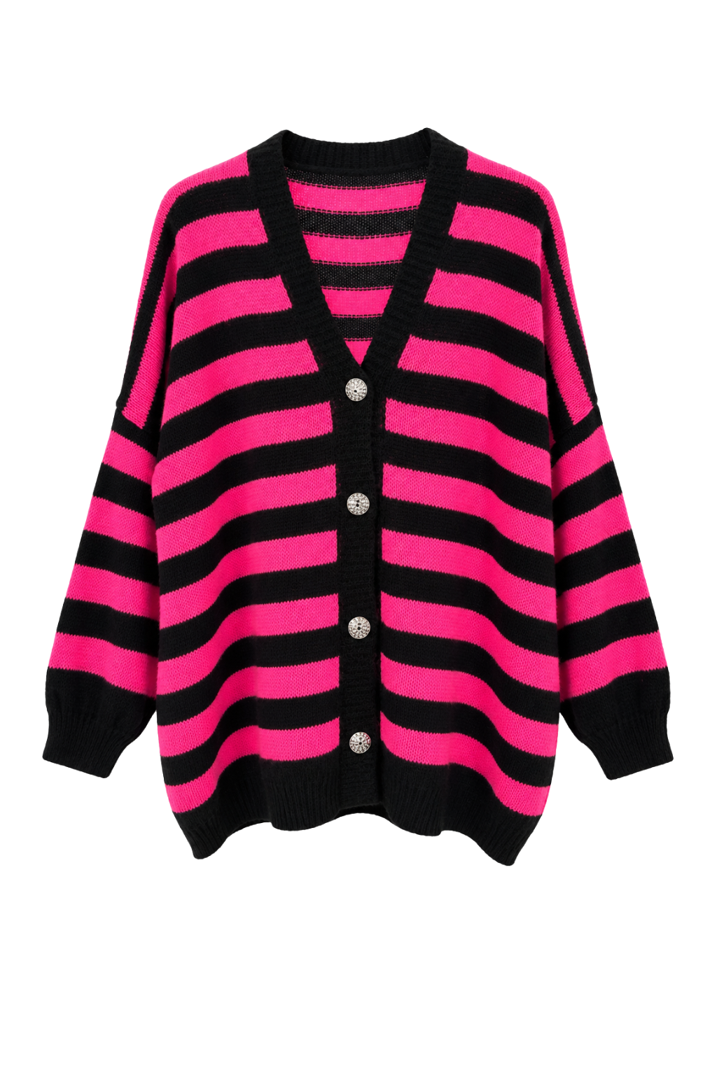 Oversize Strickcardigan schwarz/pink, Gr. 38-46