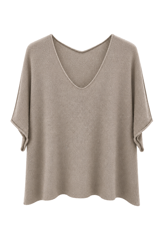 Basic Pullover "Lena" V-Ausschnitt taupe, Gr. 36-42