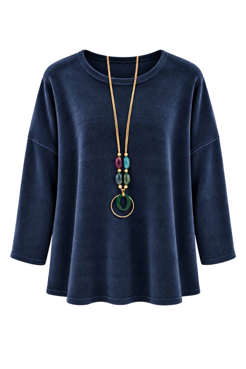 Kuschelweicher Pullover mit Schmuckkette dunkelblau, Gr. 36-44
