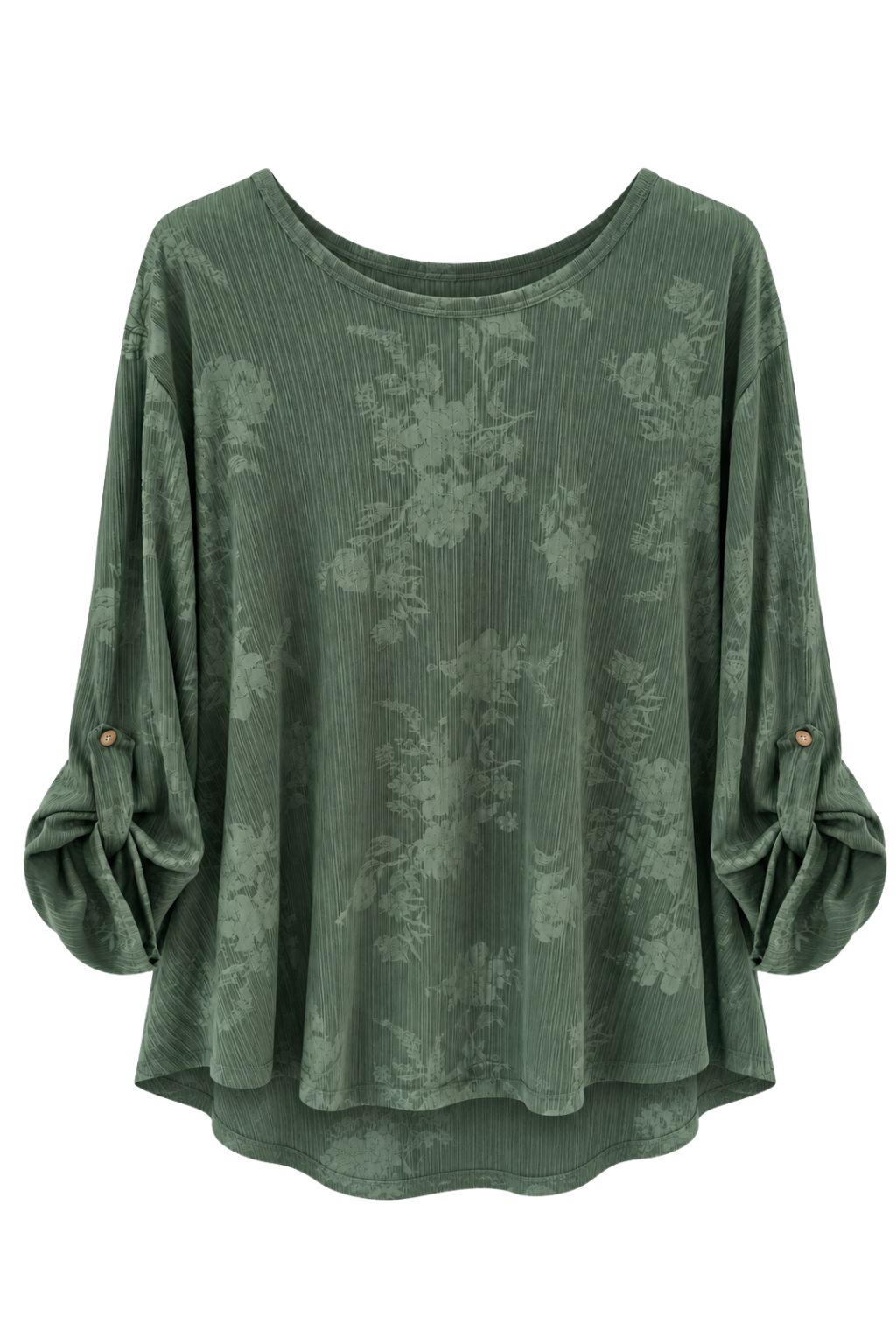 Lockeres Strukturshirt mit Blättermuster eukalyptus, Gr. 38-44